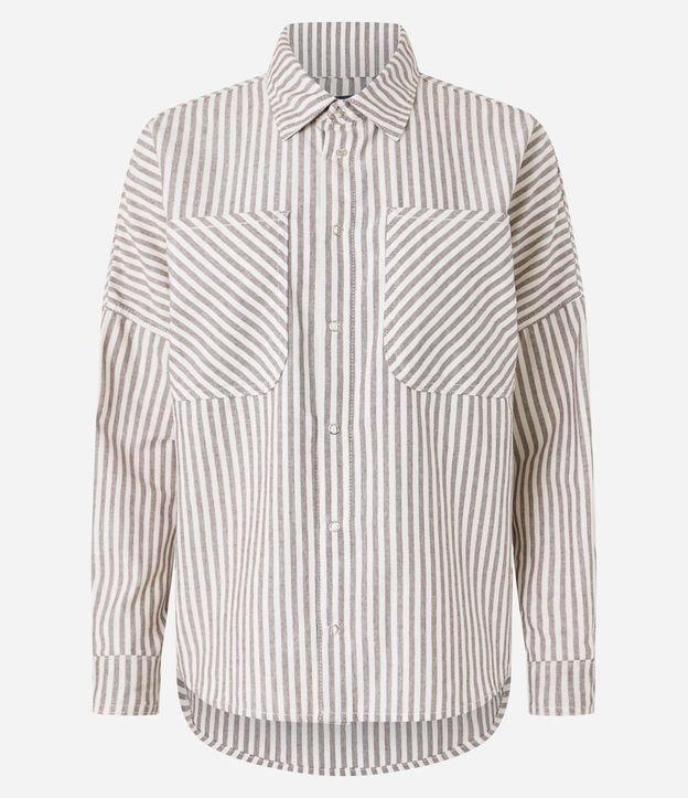 Camisa em Jeans Listrada com Cava Deslocada - 1