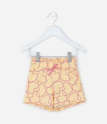 Short Infantil Canelado com Estampa Corações - Tam 1 a 6 Anos