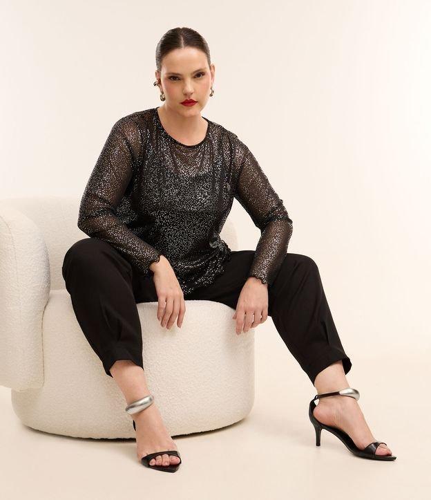 Blusa em Tule com Brilhos Contrastantes Curve & Plus Size - 2