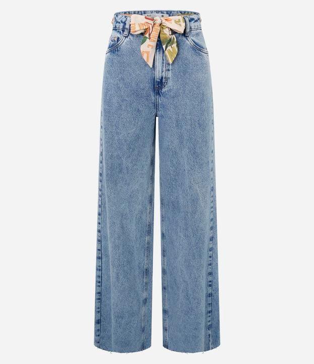 Calça Wide Leg em Jeans com Cinto Lenço e Ilhós - 1