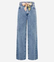 Calça Wide Leg em Jeans com Cinto Lenço e Ilhós - 1