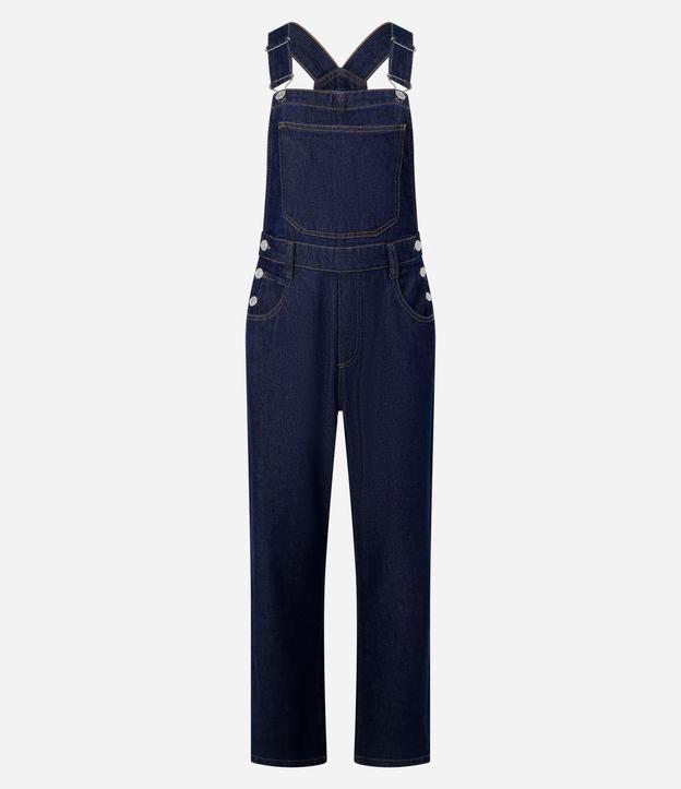 Jardineira Longa em Jeans com Botões Laterais - 2