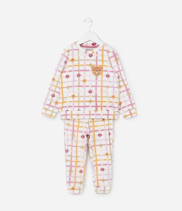 Pijama Infantil em Plush com Estampa Ursinho e Xadrez - Tam 2 a 4 Anos - 1