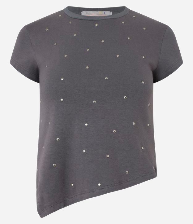 Blusa em Algodão com Brilhos Aplicados e Barra Assimétrica - 1