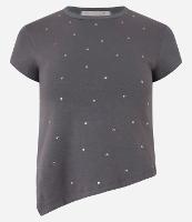 Blusa em Algodão com Brilhos Aplicados e Barra Assimétrica - 1