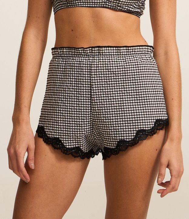 Short de Pijama com Estampa Xadrez Vichy e Renda - 2