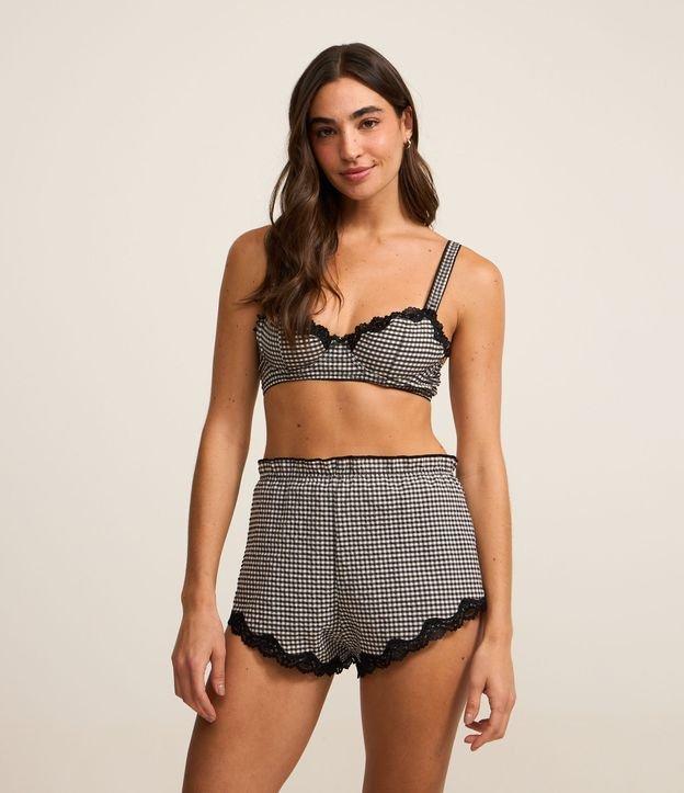 Short de Pijama com Estampa Xadrez Vichy e Renda - 3