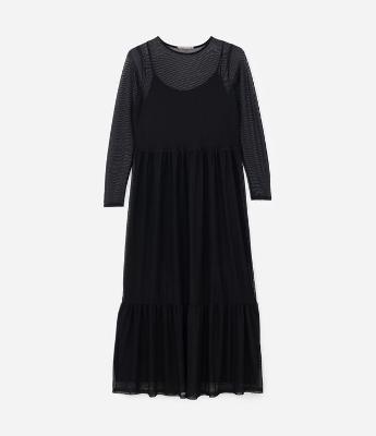 Vestido Midi Tule Sobreposto com Babados Curve & Plus Size