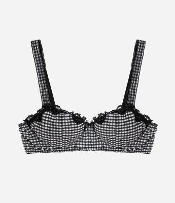 Sutiã Base Sem Bojo Com Aro e Estampa Xadrez Vichy