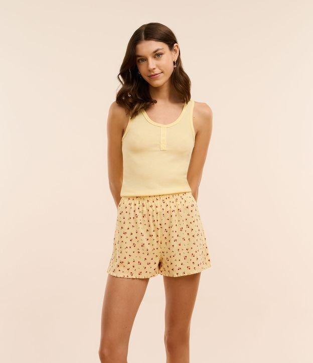 Pijama Short Doll Regata em Ribana com Estampa Floral - 1