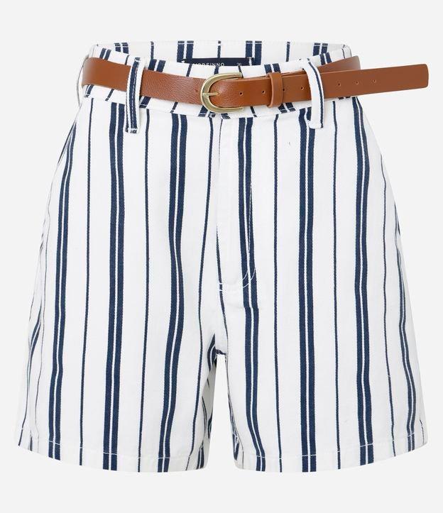 Short Mom em Sarja Listrada com Cintinho - 1