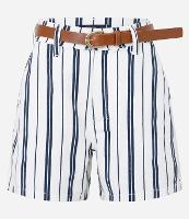 Short Mom em Sarja Listrada com Cintinho - 1