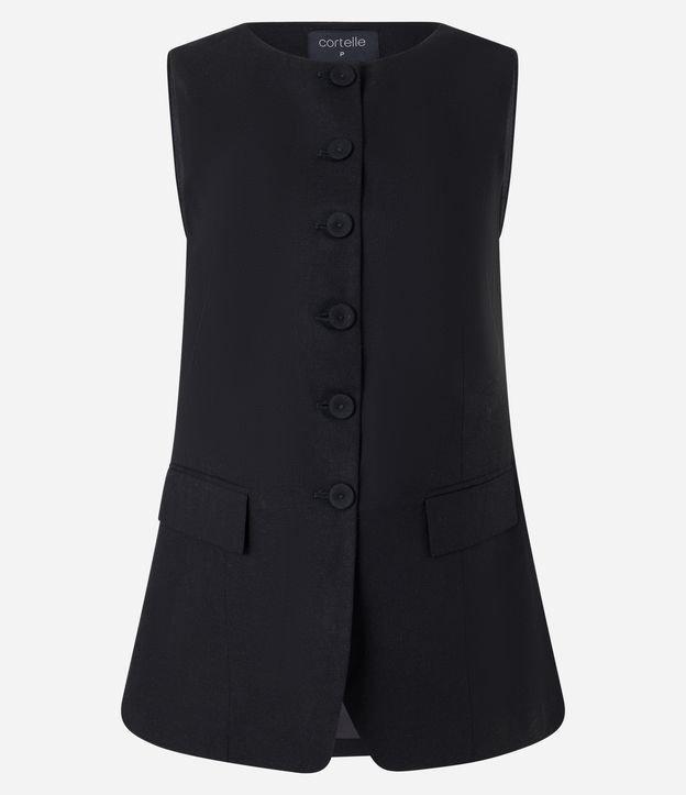 Colete Longo em Viscolinho com Botões Forrados e Lapelas - 1