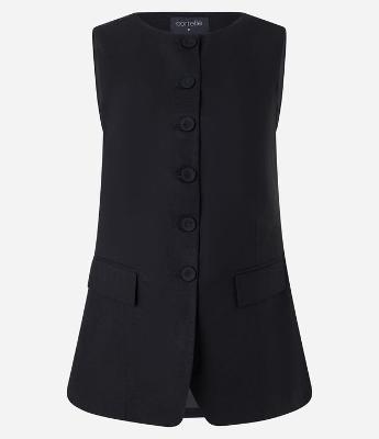 Colete Longo em Viscolinho com Botões Forrados e Lapelas