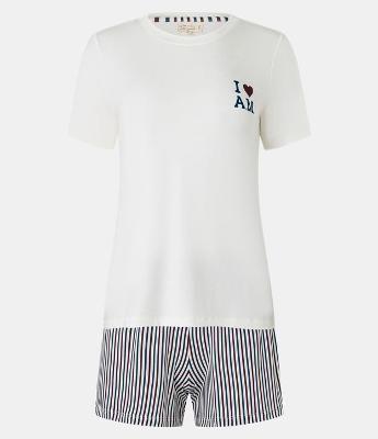 Pijama Short Doll Estampa Listras e Coração