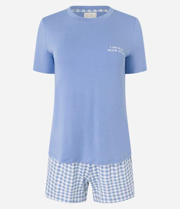 Pijama Short Doll com Estampa Xadrez e Frase - 1