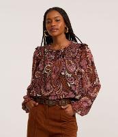 Blusa Bata em Curta em Chiffon com Pala em Lastex e Estampa Paisley - 2