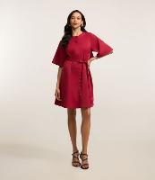 Vestido Evasê Curto com Manga Ampla e Amarração na Cintura - 1