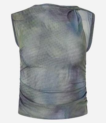 Blusa em Tule com Drapeado e Estampa Abstrata