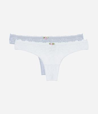 Kit 02 Calcinhas Biquíni Fio em Renda Floral