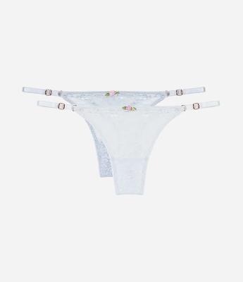 Kit 02 Calcinhas String Fio Duplo em Renda Floral