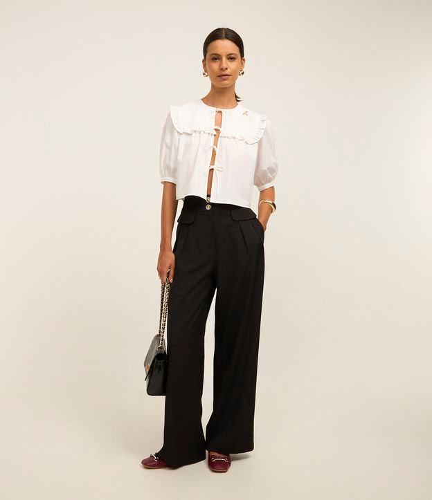 Calça Wide Leg Alfaiatada com Lapelas e Pregas - 1