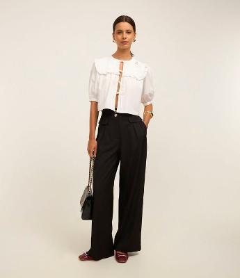 Calça Wide Leg Alfaiatada com Lapelas e Pregas