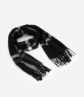 Cachecol em Tricô com Estampa Xadrez e Franjas - 1