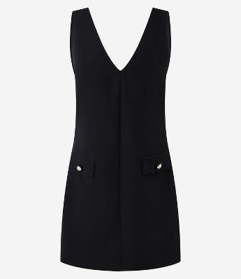 Vestido Curto em Crepe com Decote V Frente e Costas