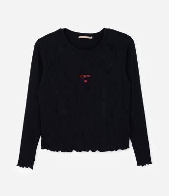 Blusa em Ribana com Estampa Bordada Amour Curve & Plus Size