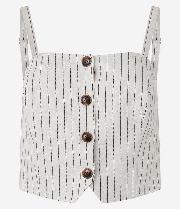 Blusa Cropped em Viscolinho Listrado com Botões e Barra V - 1