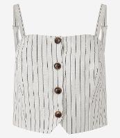 Blusa Cropped em Viscolinho Listrado com Botões e Barra V - 1