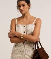 Blusa Cropped em Viscolinho Listrado com Botões e Barra V - 2