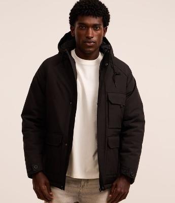 Jaqueta Parka em Poliamida com Capuz e Bolsos de Lapela