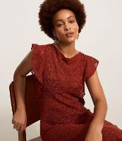 Vestido Longo em Renda com Babado nos Ombros - 1