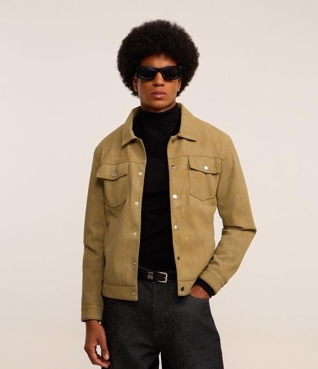 Jaqueta Trucker em Camurça com Gola Colarinho - 2