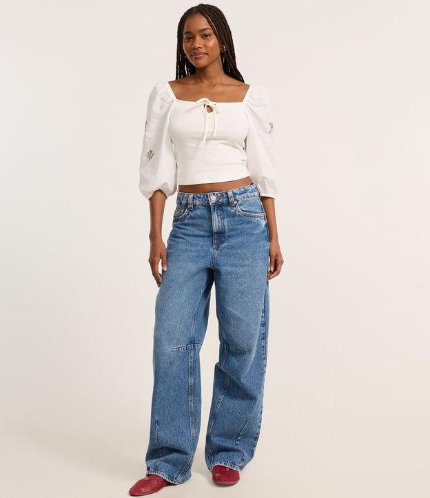 Blusa em Ribana com Lacinho no Busto e Bordado Floral - 2