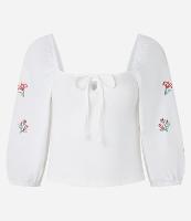 Blusa em Ribana com Lacinho no Busto e Bordado Floral - 1