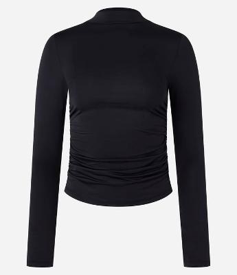 Blusa em Microfibra com Franzido e Gola Alta