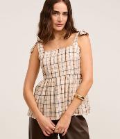 Blusa em Tricoline com Laço na Alça e Estampa Xadrez - 1