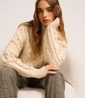 Suéter em Tricô com Mix de Pontos e Bolinhas Metalizadas - 1