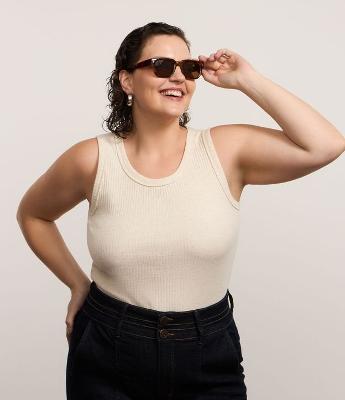 Blusa Regata em Ribana com Textura Curve & Plus Size