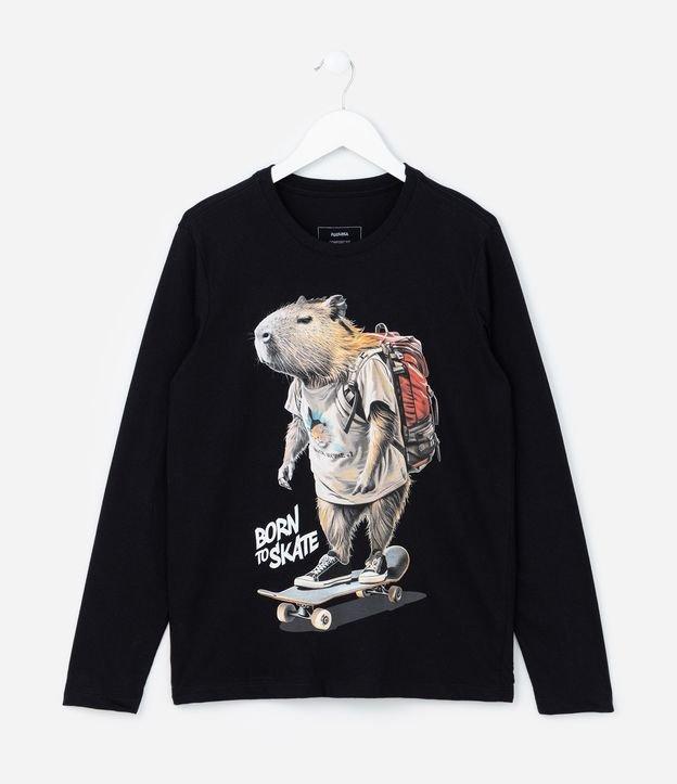 Camiseta Infantil com Estampa Capivara Skatista - Tam 5 a 14 Anos - 1