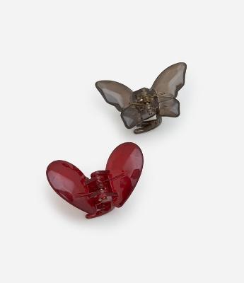 Kit 02 Piranhas de Cabelo em Forma de Coração e Borboleta