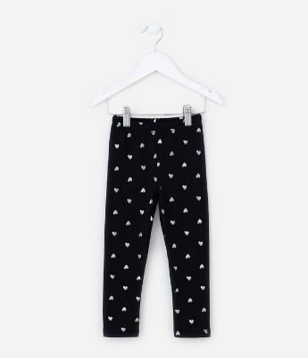 Calça Legging Quentinha com Estampa de Corações - Tam 1 a 6 Anos