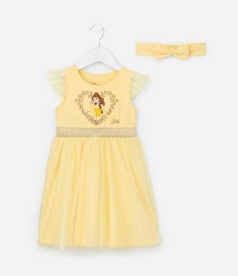 Vestido Infantil em Tule com Estampa Bela - Tam 1 a 6 Anos