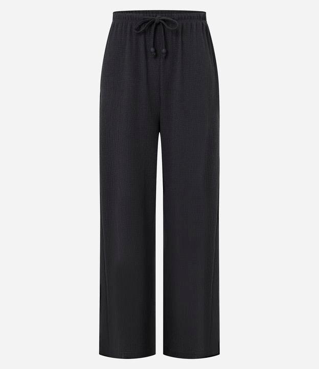 Calça Reta Texturizada com Amarração no Cós - 1