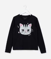 Camiseta Infantil com Estampa Cara de Gatinho - Tam 5 a 14 Anos - 1
