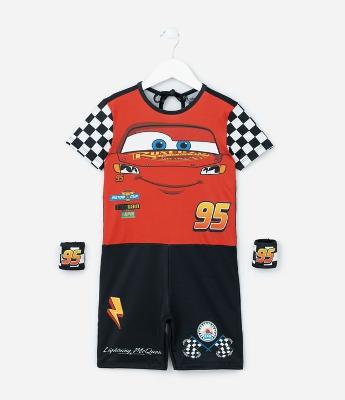 Macacão Infantil com Munhequeiras e Estampa Carros - Tam 3 a 8 Anos