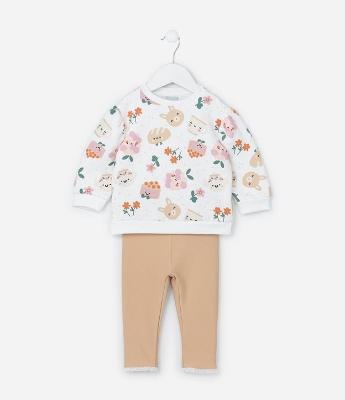 Conjunto Infantil com Estampa Comidinhas e Bichinhos - Tam 0 a 18 meses